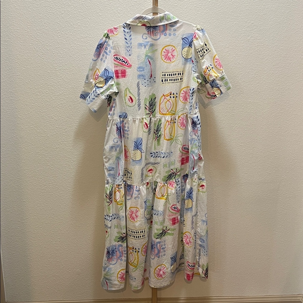 crown & ivy White Midi Shirt Dress with Pink, Yellow, Blue and Green Print - Picture 5 of 5